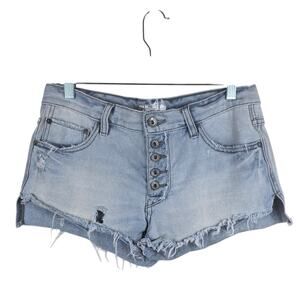 Free People  Frayed Hem Button Fly Denim Jean Summer Shorts 25